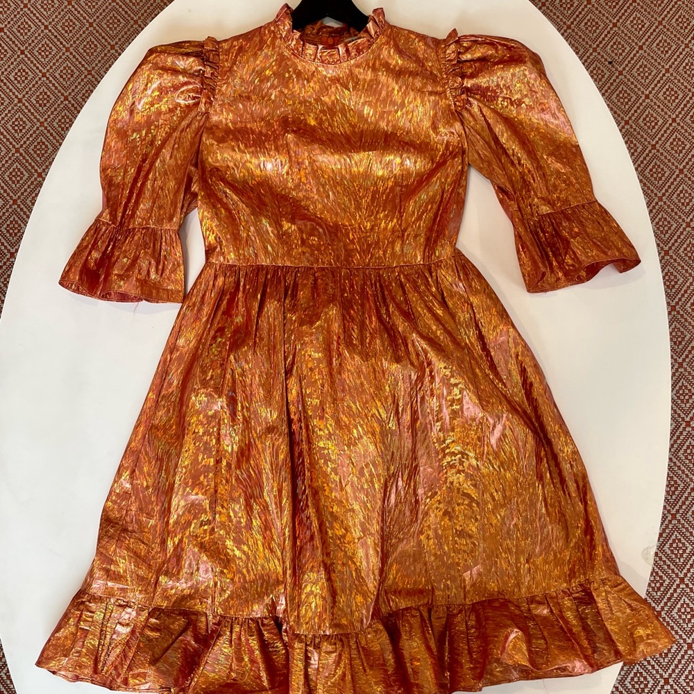 Batsheva Holographic Lamè Prairie Dress